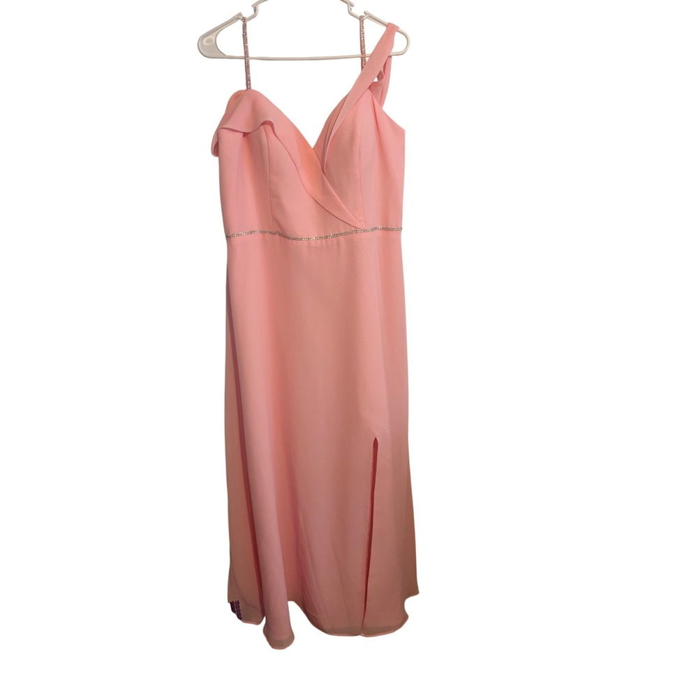 Christine Wu‎ Celebration Gown Pink Rhinestone Trim Cold Shoulder 22825 Size 18